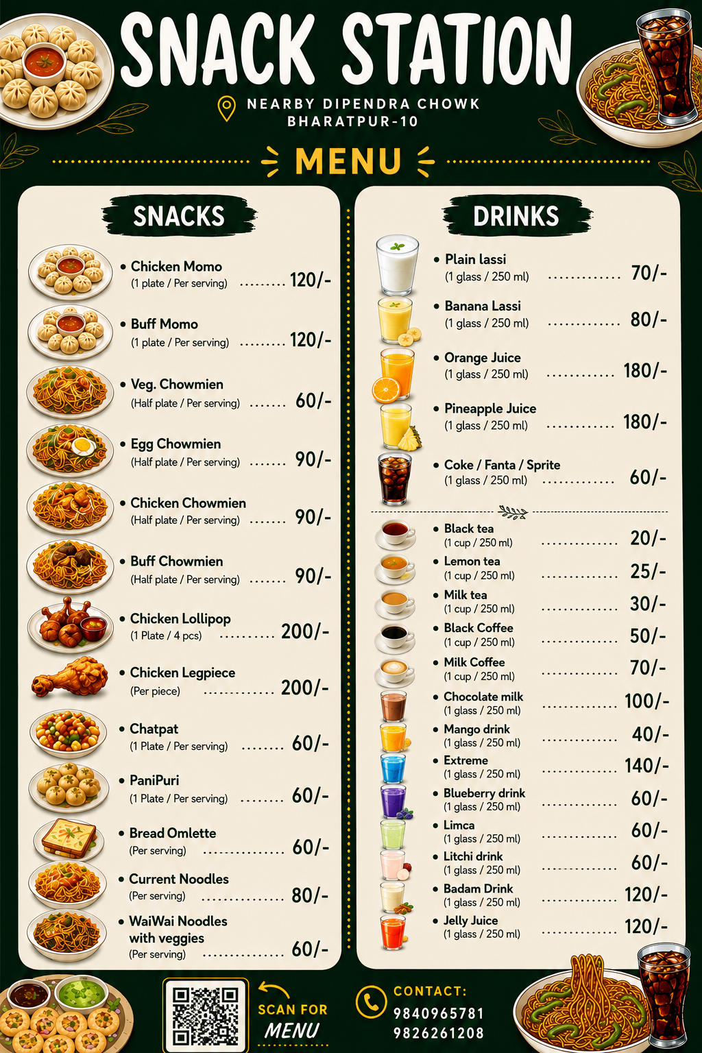 Snack Station menu